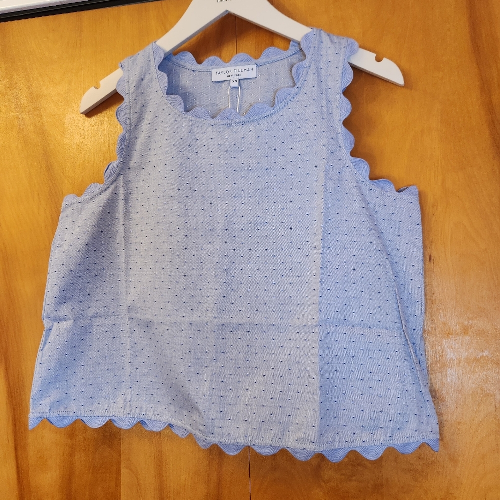 Taylor Tillman Women's Quinn Top in Blue Dot, 100% Cotton, Size XS, $172 NWT